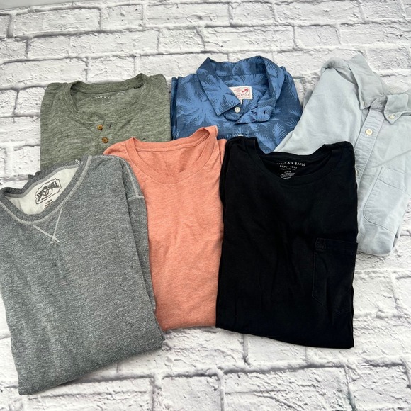 American Eagle Outfitters Other - Mens American Eagle Lucky Brand Shirt Lot 6pc Medium Button Up Henley Tee KS-G1